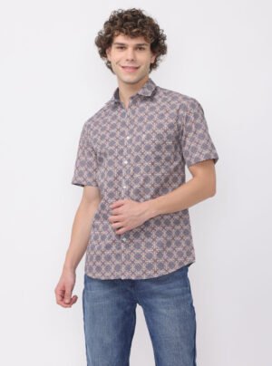 Beige dark indigo printed shirt