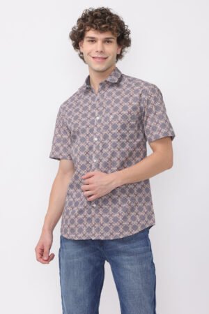 Beige dark indigo printed shirt