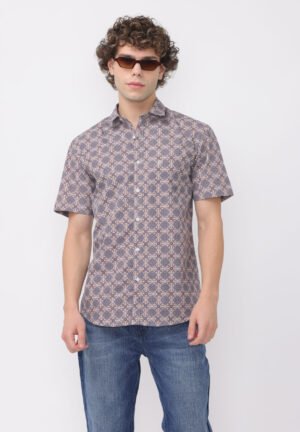 Beige dark indigo printed shirt