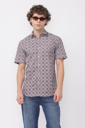 Beige dark indigo printed shirt