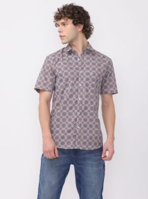 Beige dark indigo printed shirt