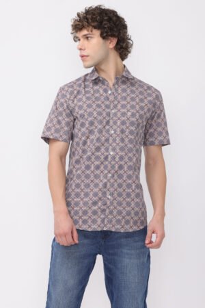 Beige dark indigo printed shirt