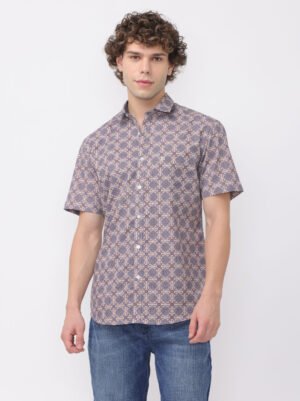 Beige dark indigo printed shirt