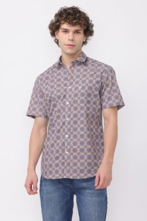 Beige dark indigo printed shirt