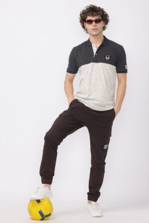 Ivory and Charcoal Sew Polo T-shirt