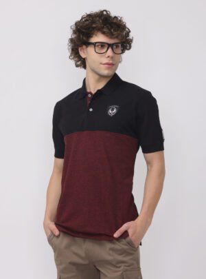 Onyx and Burgundy Cut and Sew Polo T-shirt