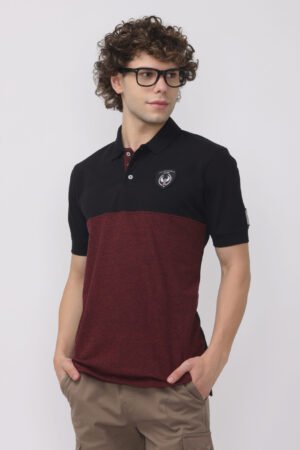 Onyx and Burgundy Cut and Sew Polo T-shirt