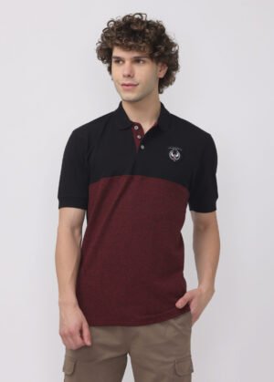 Half sleeve men's Onyx and Burgundy Cut and Sew Polo T-shirt