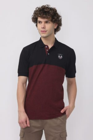 Half sleeve men's Onyx and Burgundy Cut and Sew Polo T-shirt