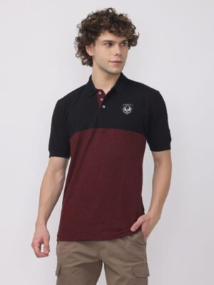 Half sleeve men's Onyx and Burgundy Cut and Sew Polo T-shirt