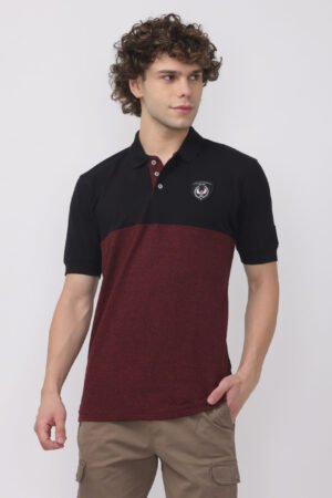 Half sleeve men's Onyx and Burgundy Cut and Sew Polo T-shirt