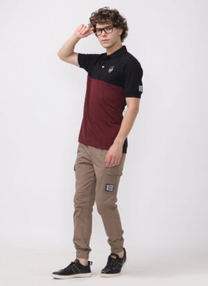 Half sleeve men's Onyx and Burgundy Cut and Sew Polo T-shirt