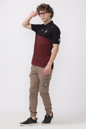 Half sleeve men's Onyx and Burgundy Cut and Sew Polo T-shirt