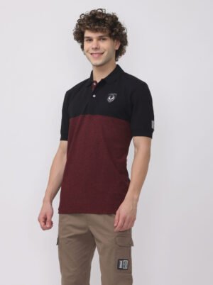 Onyx and Burgundy Cut and Sew Polo T-shirt