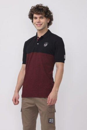 Onyx and Burgundy Cut and Sew Polo T-shirt