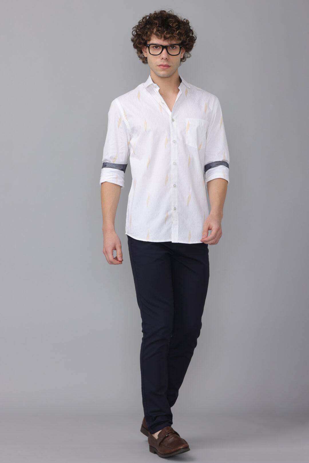 Antique White Frosty Blossom Mustard Print Shirt