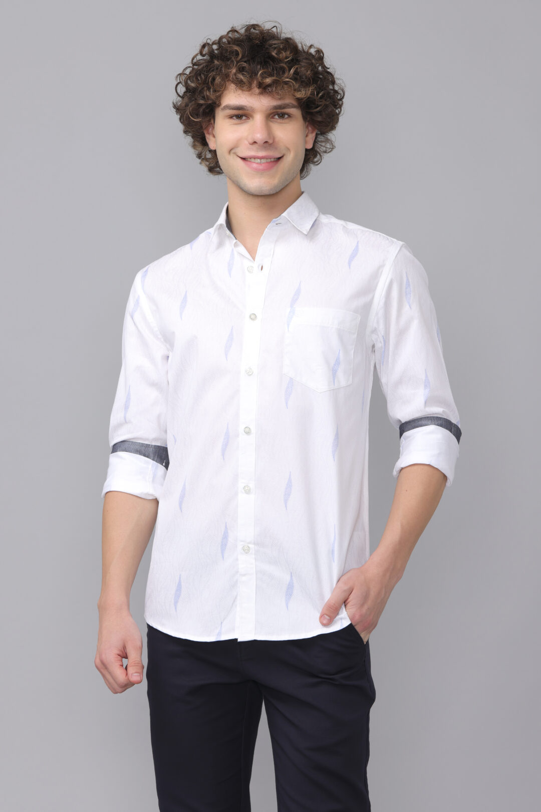 Antique White Frosty Blossom Silent Blue Print Shirt01