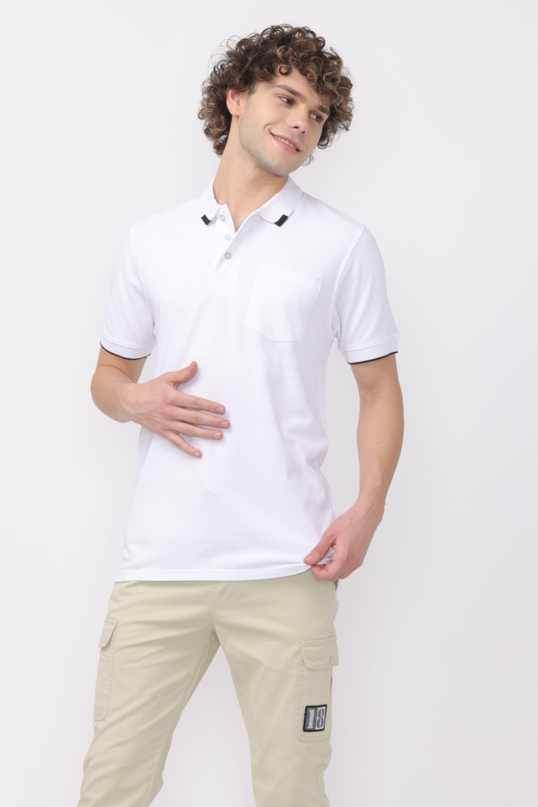 London Castle Antique White Pocket Polo T-shirt for mens