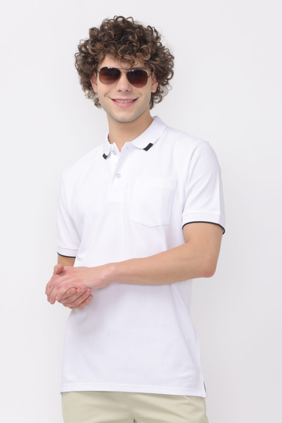 London Castle Antique White Pocket Polo T-shirt for mens