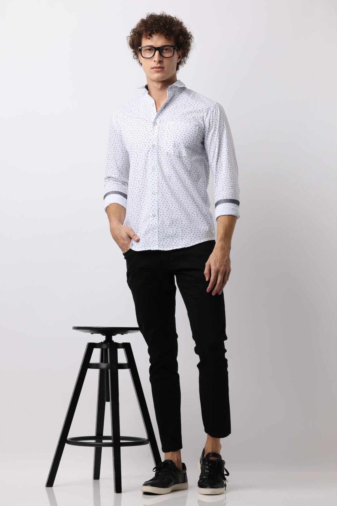 Antique White with Sapphire Print Shirt