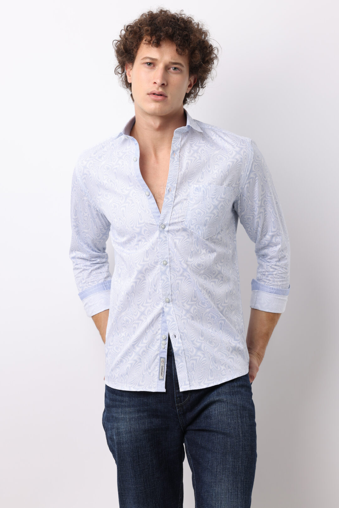 Antique white with Seablue Print shirt