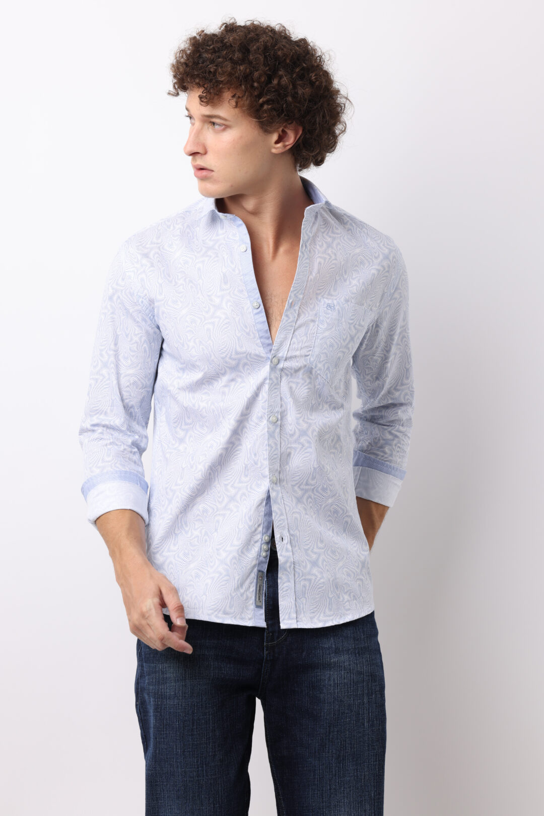 Antique white with Seablue Print shirt