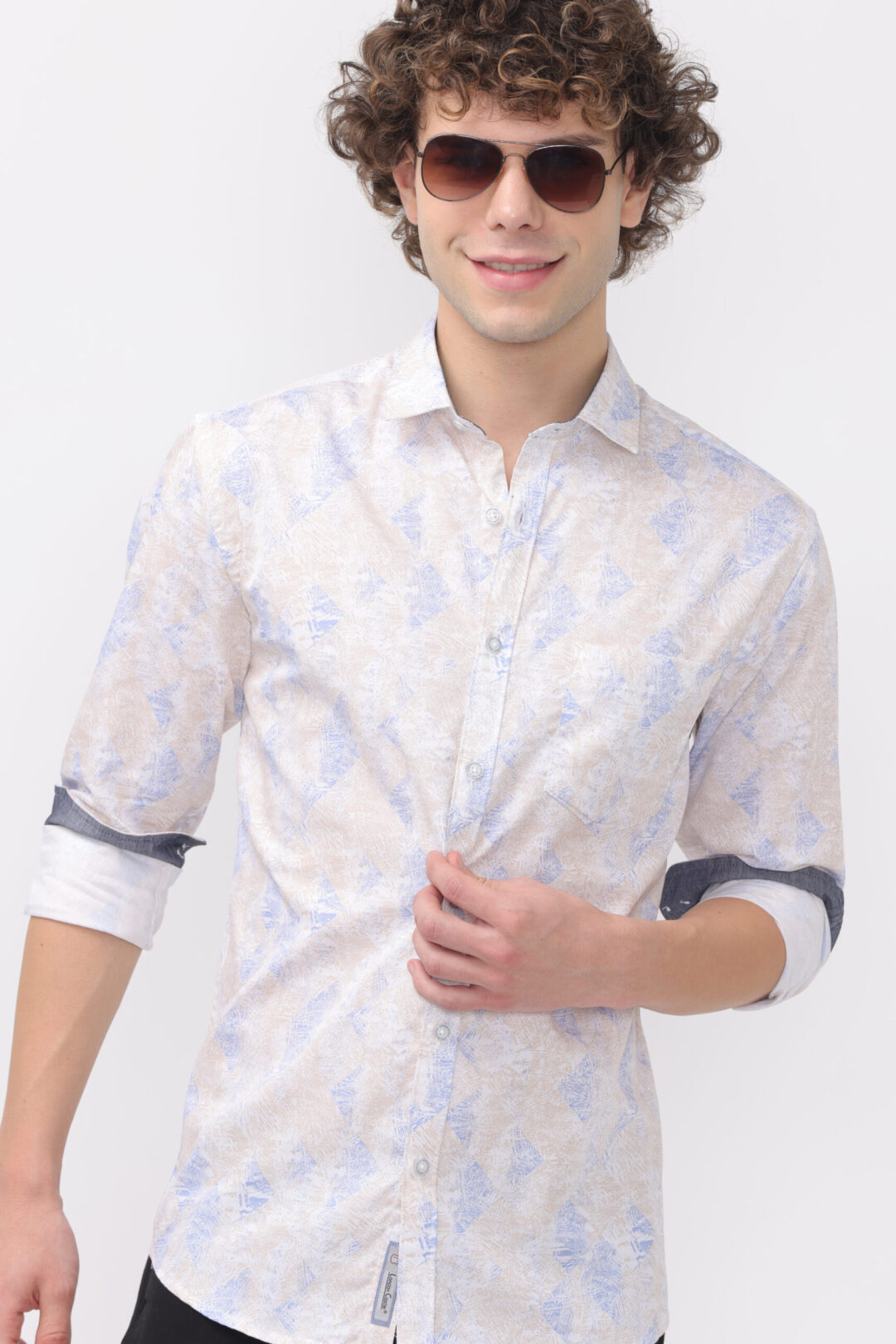 Champagne Blue Glamour Print Shirt