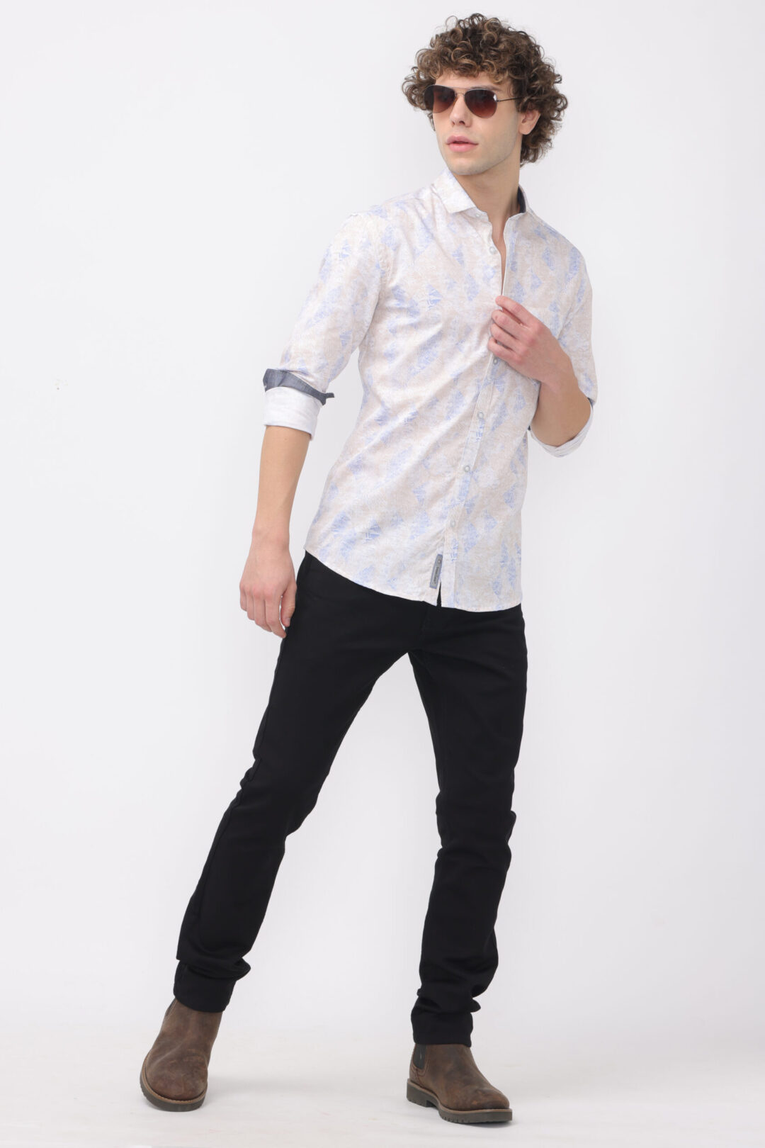 Champagne Blue Glamour Print Shirt