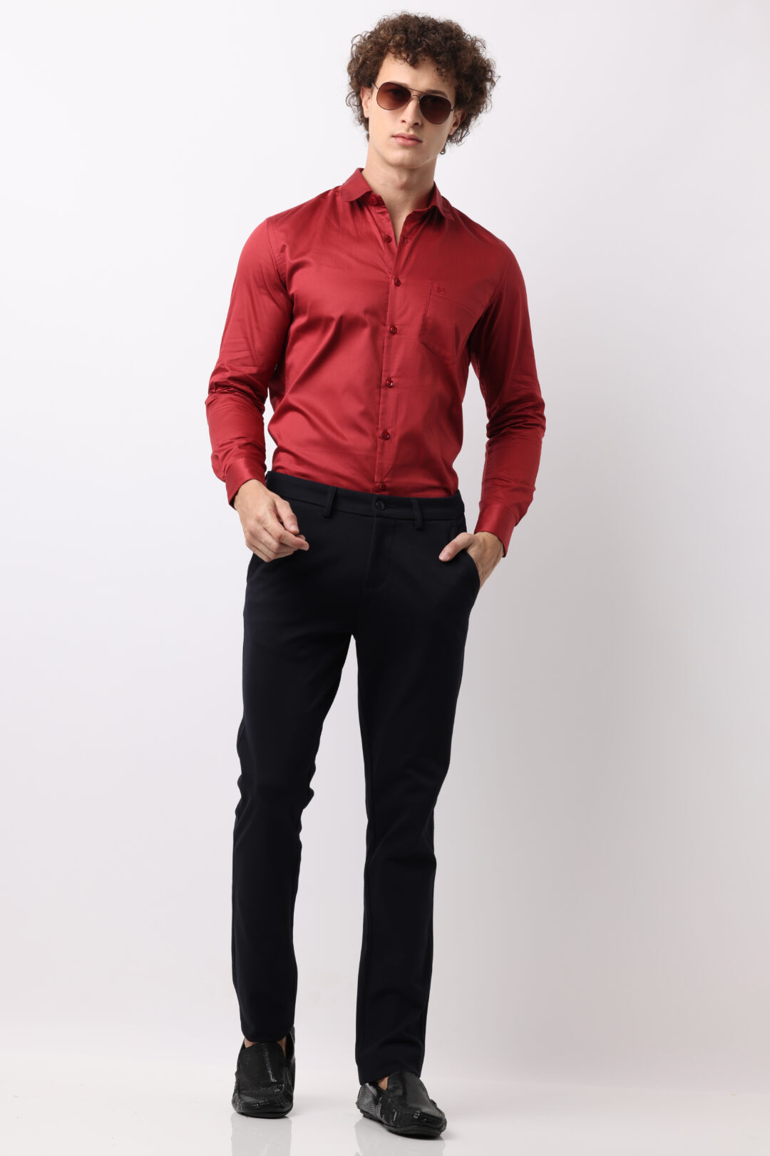 Crimson Satin Cotton Shirt