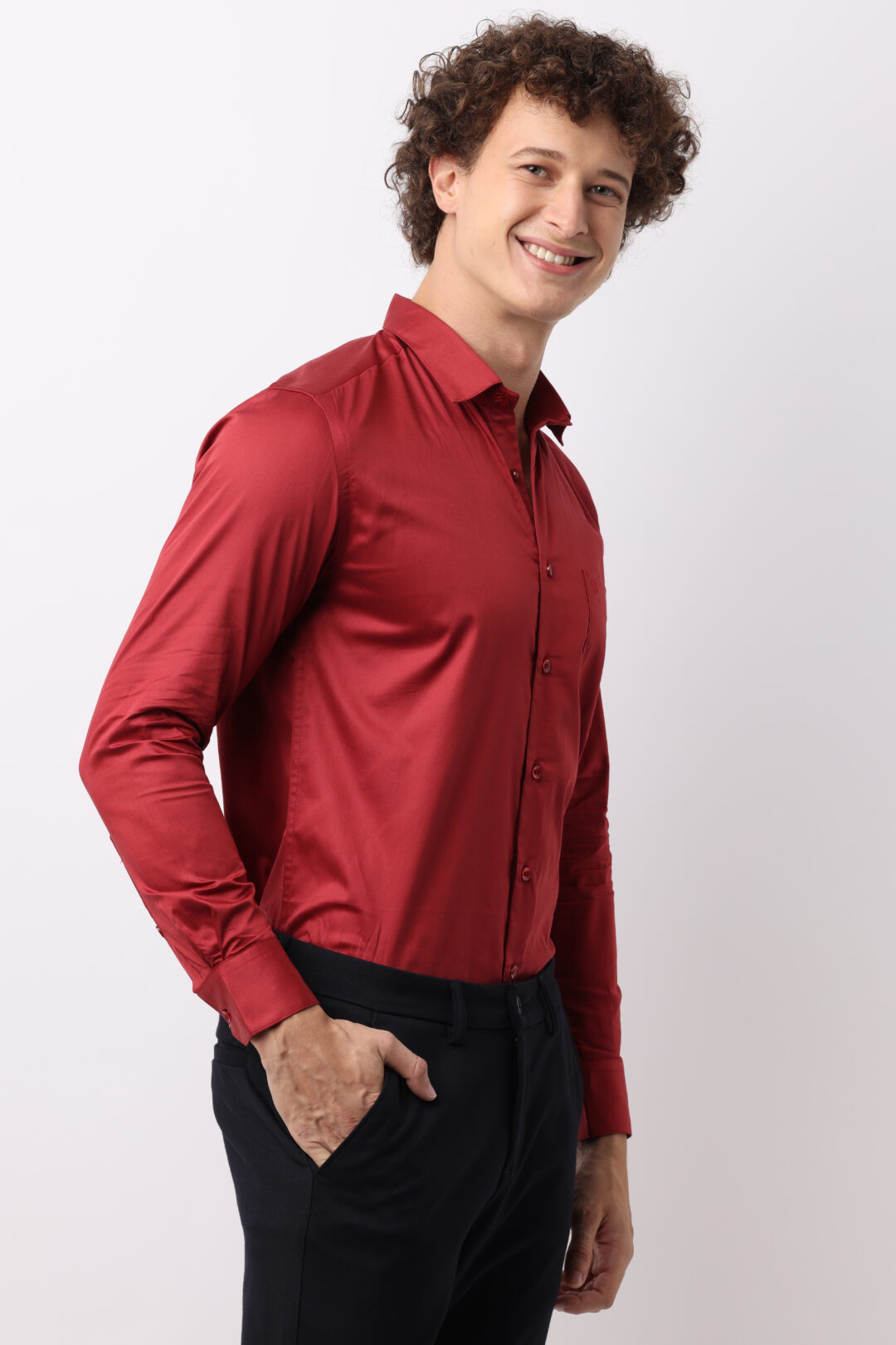 Crimson Satin Cotton Shirt