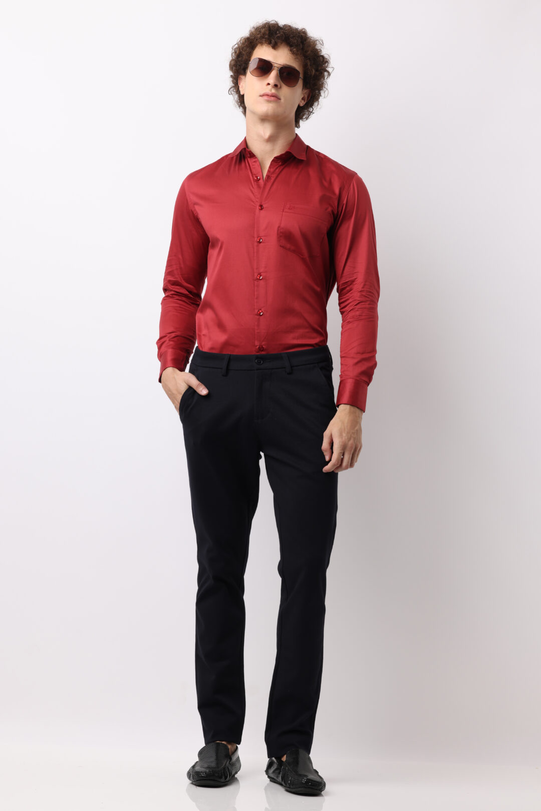 Crimson Satin Cotton Shirt