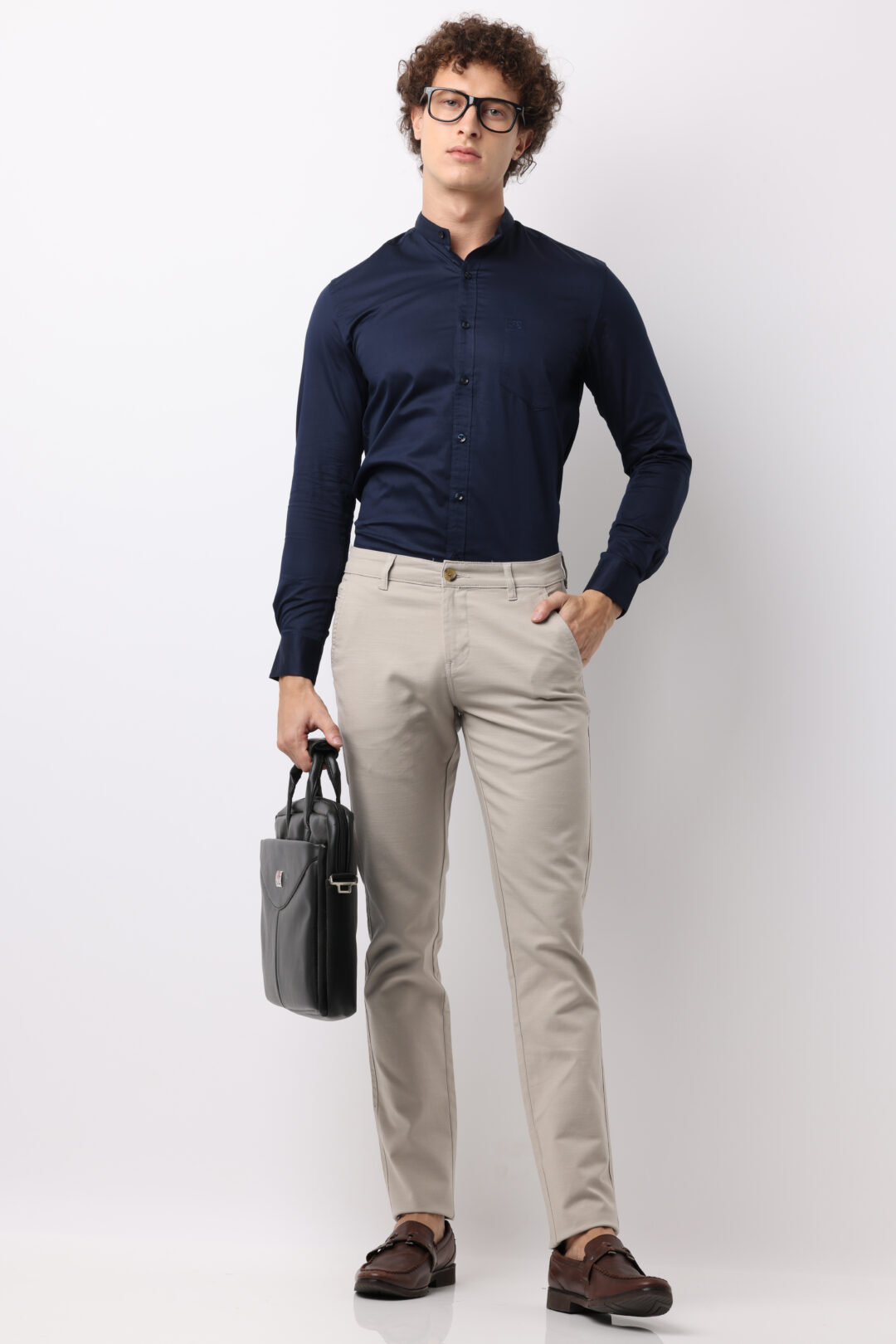 Marine Blue Mandarin collar shirt