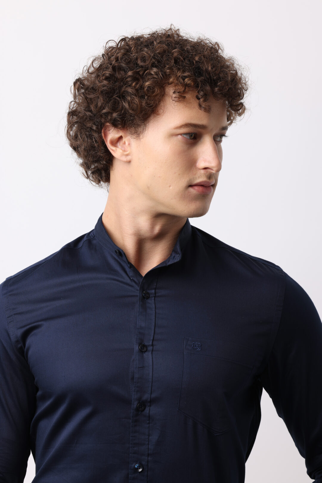 Marine Blue Mandarin collar shirt