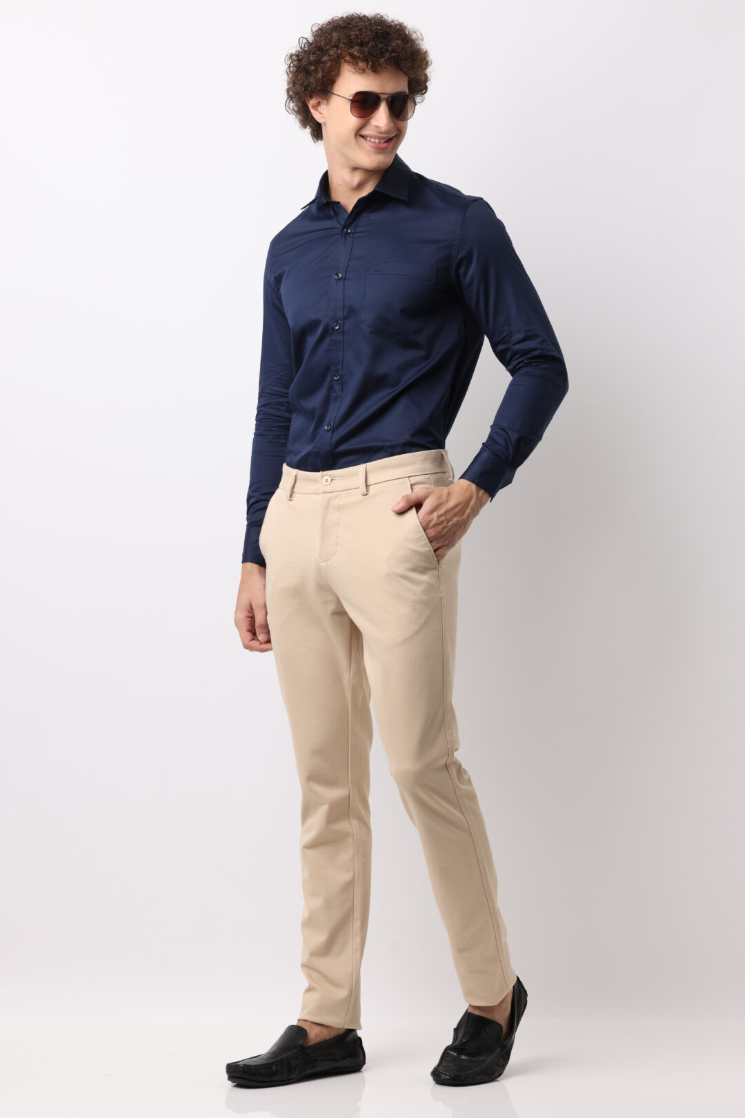 Marine Blue Satin Cotton Shirt