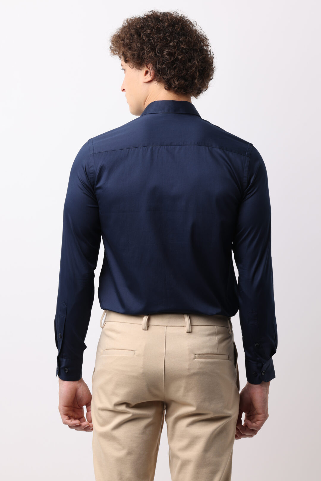 Marine Blue Satin Cotton Shirt