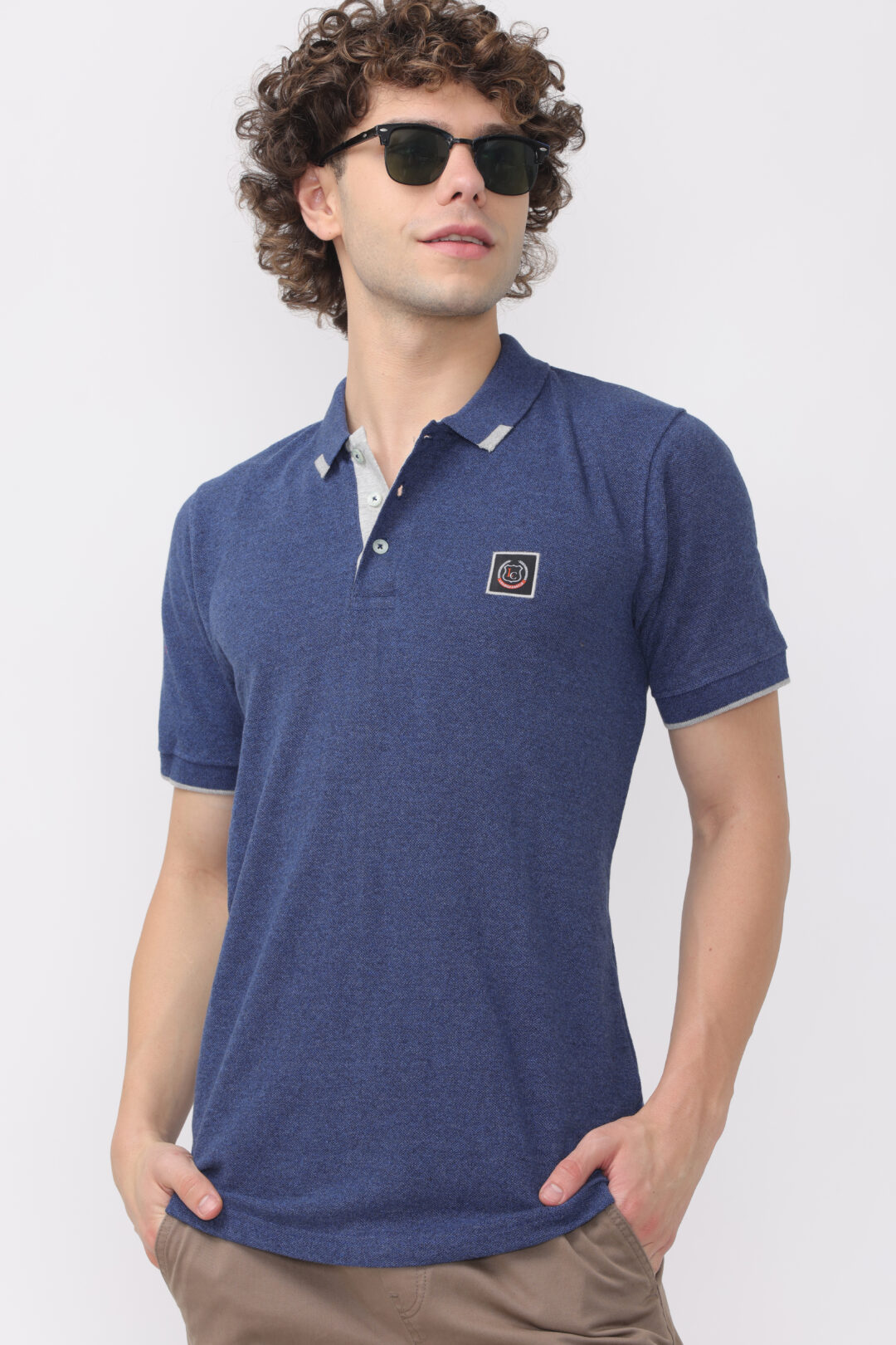 Marine Blue With Grey Tip Polo T-Shirt
