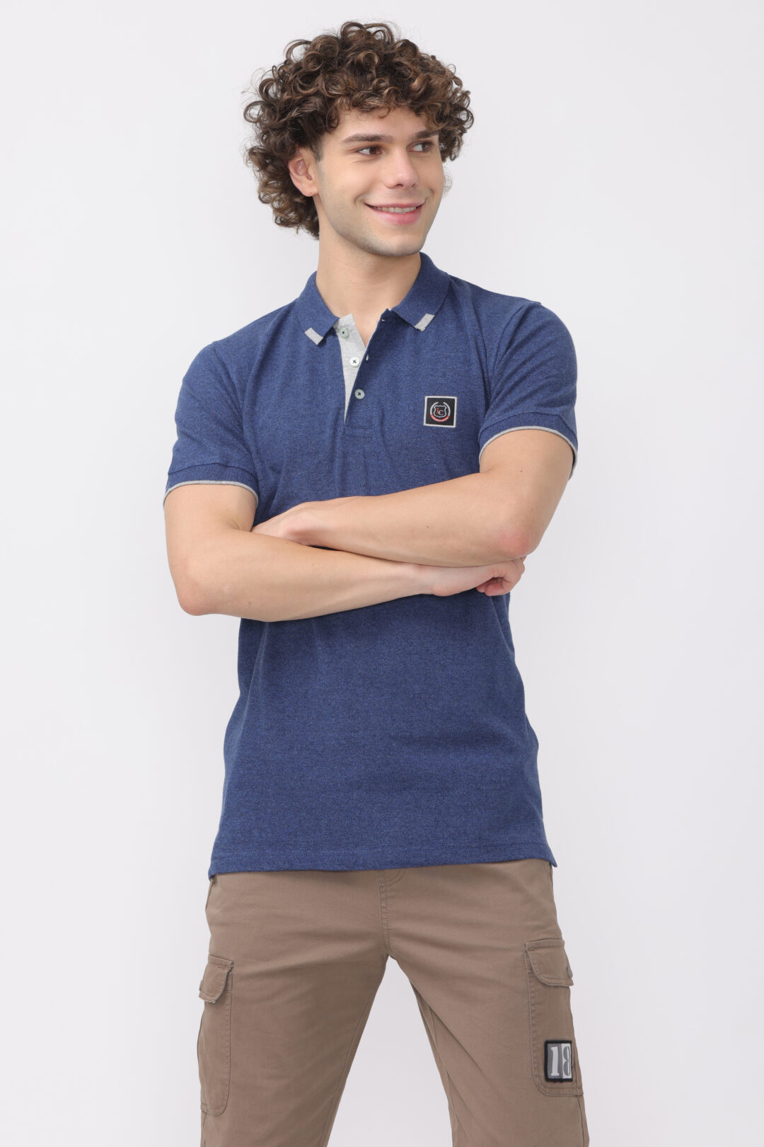 Marine Blue With Grey Tip Polo T-Shirt