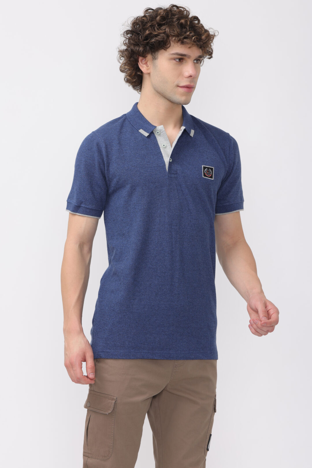 Marine Blue With Grey Tip Polo T-Shirt