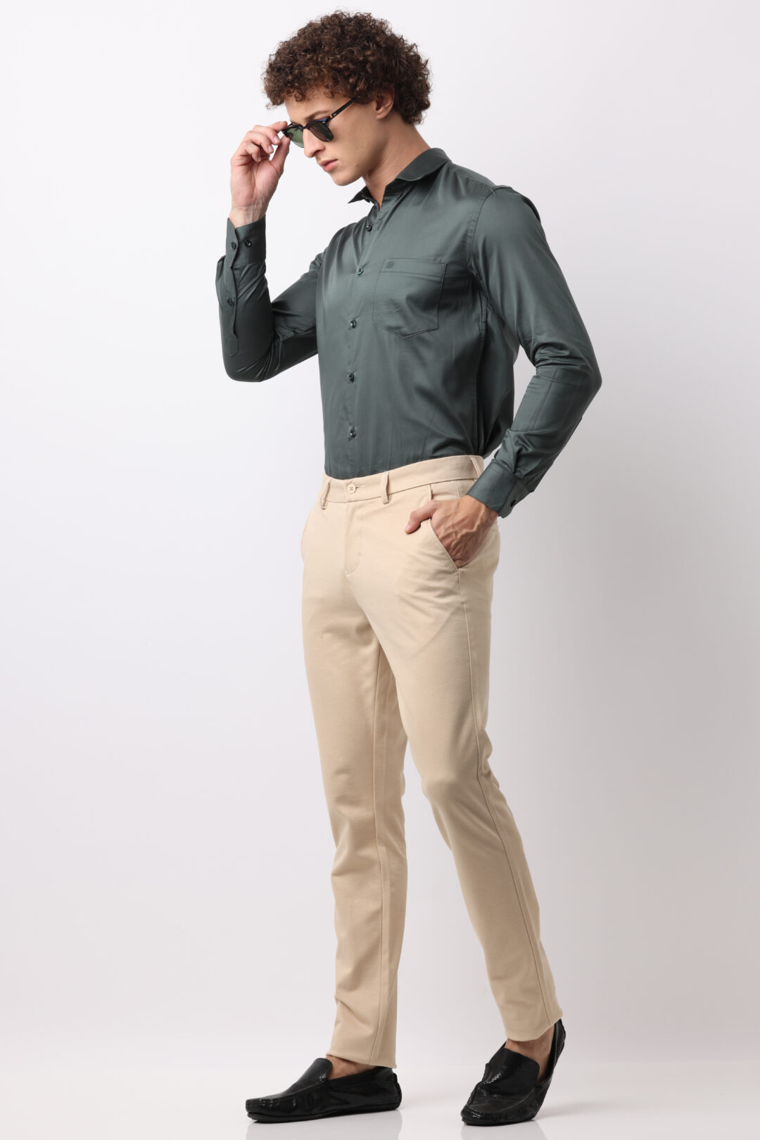 Oat Meal Work Wear Stretch Trousers