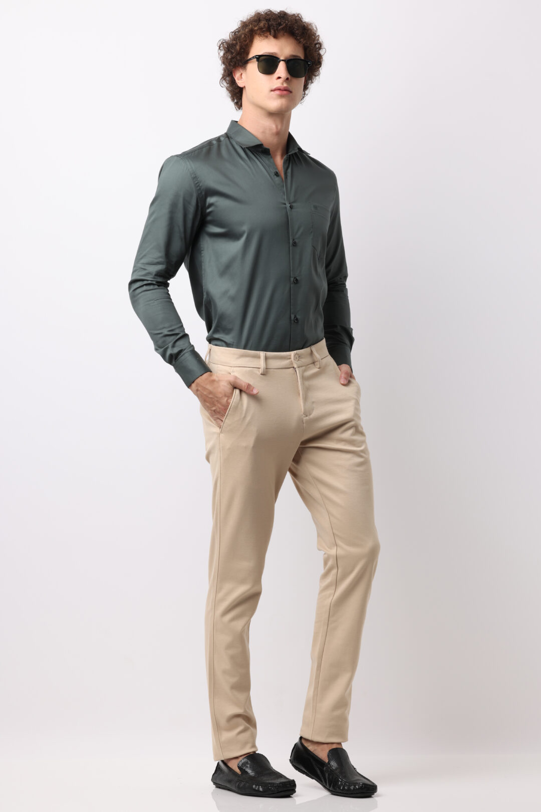 Oat Meal Work Wear Stretch Trousers