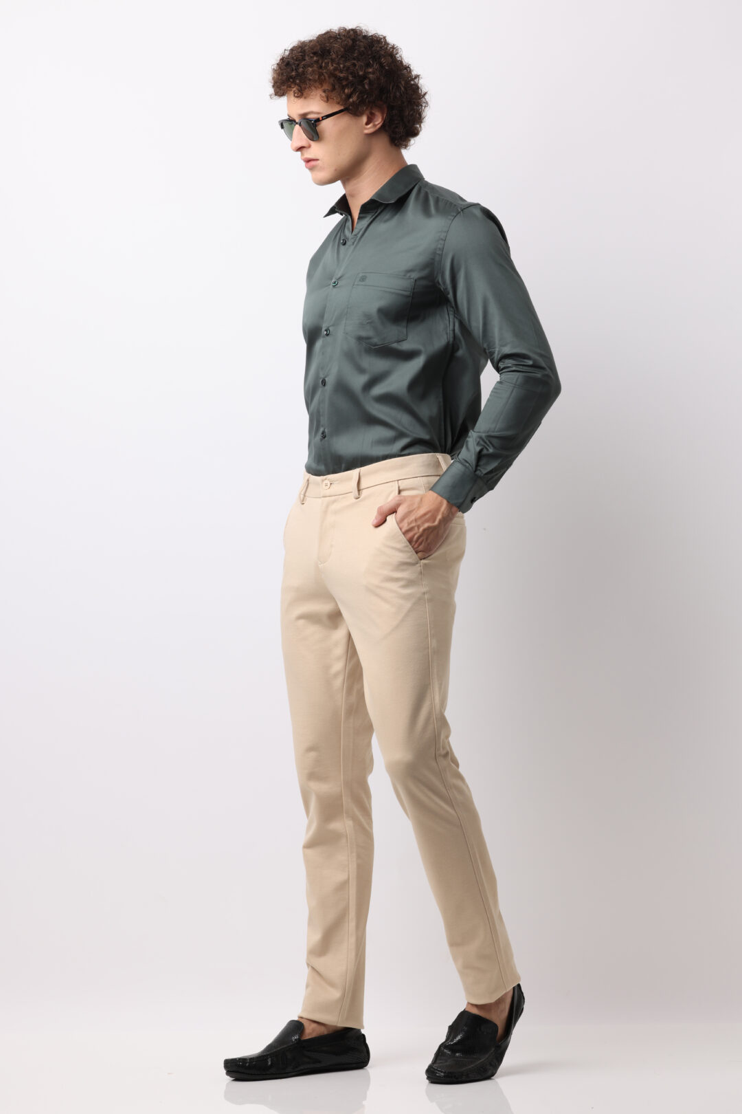 Oat Meal Work Wear Stretch Trousers