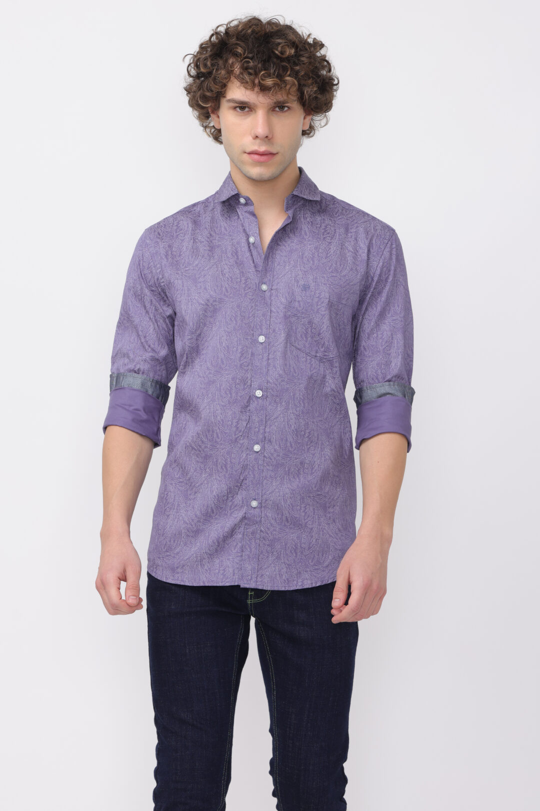 Periwinkle Gun Metal Elegance Print Shirt