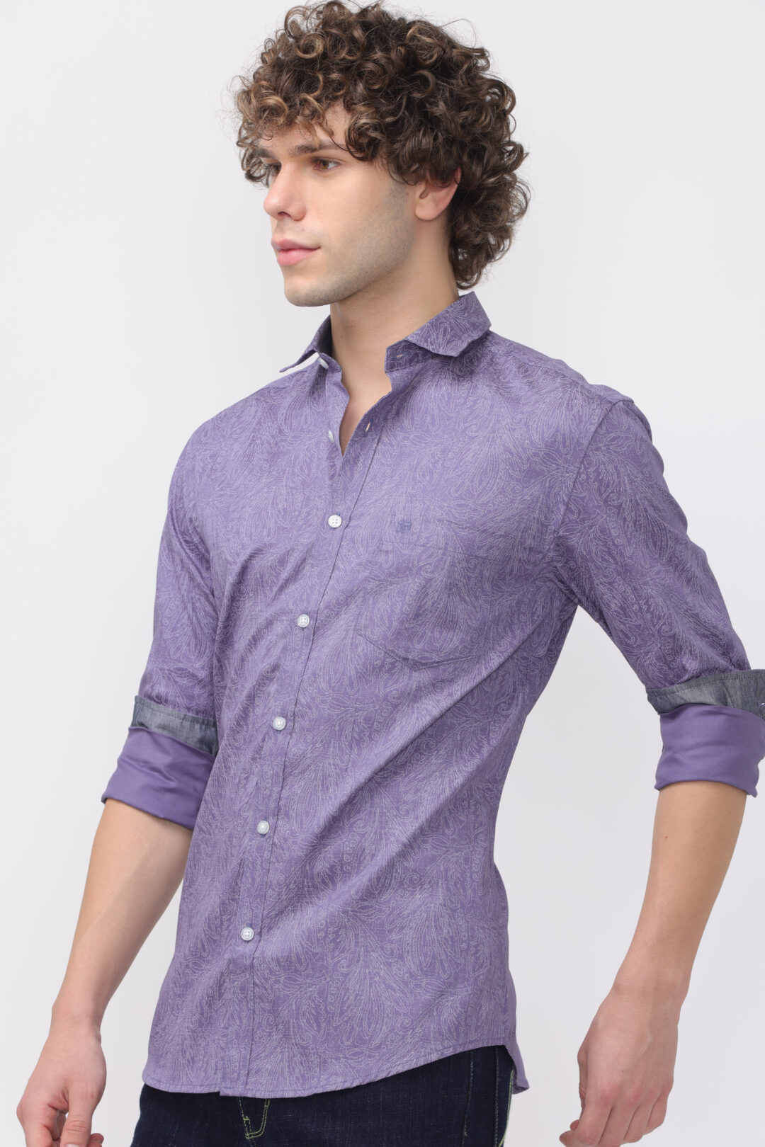 Periwinkle Gun Metal Elegance Print Shirt