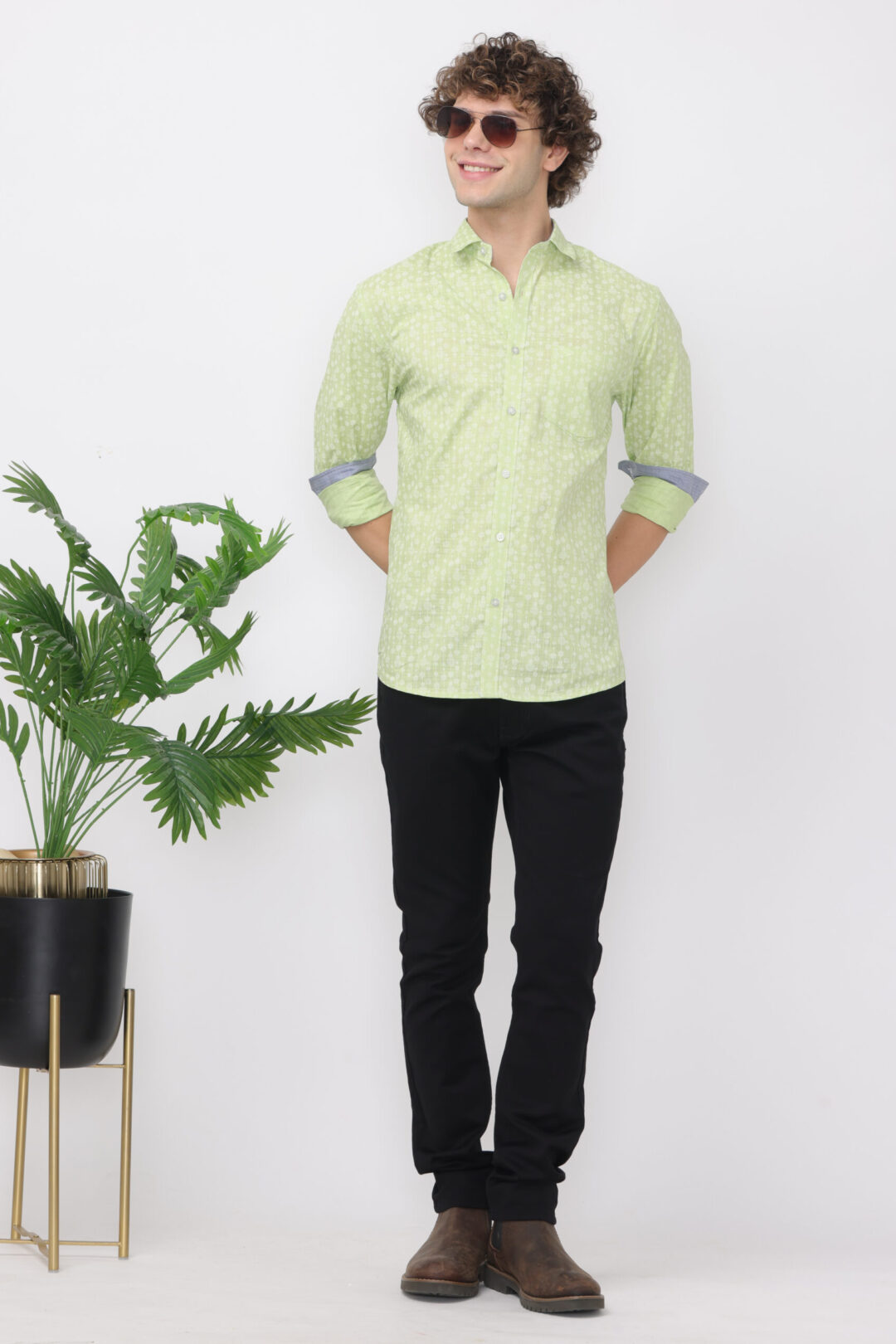 Pistachio Cosmic Antique White Circuit Printed Shirt