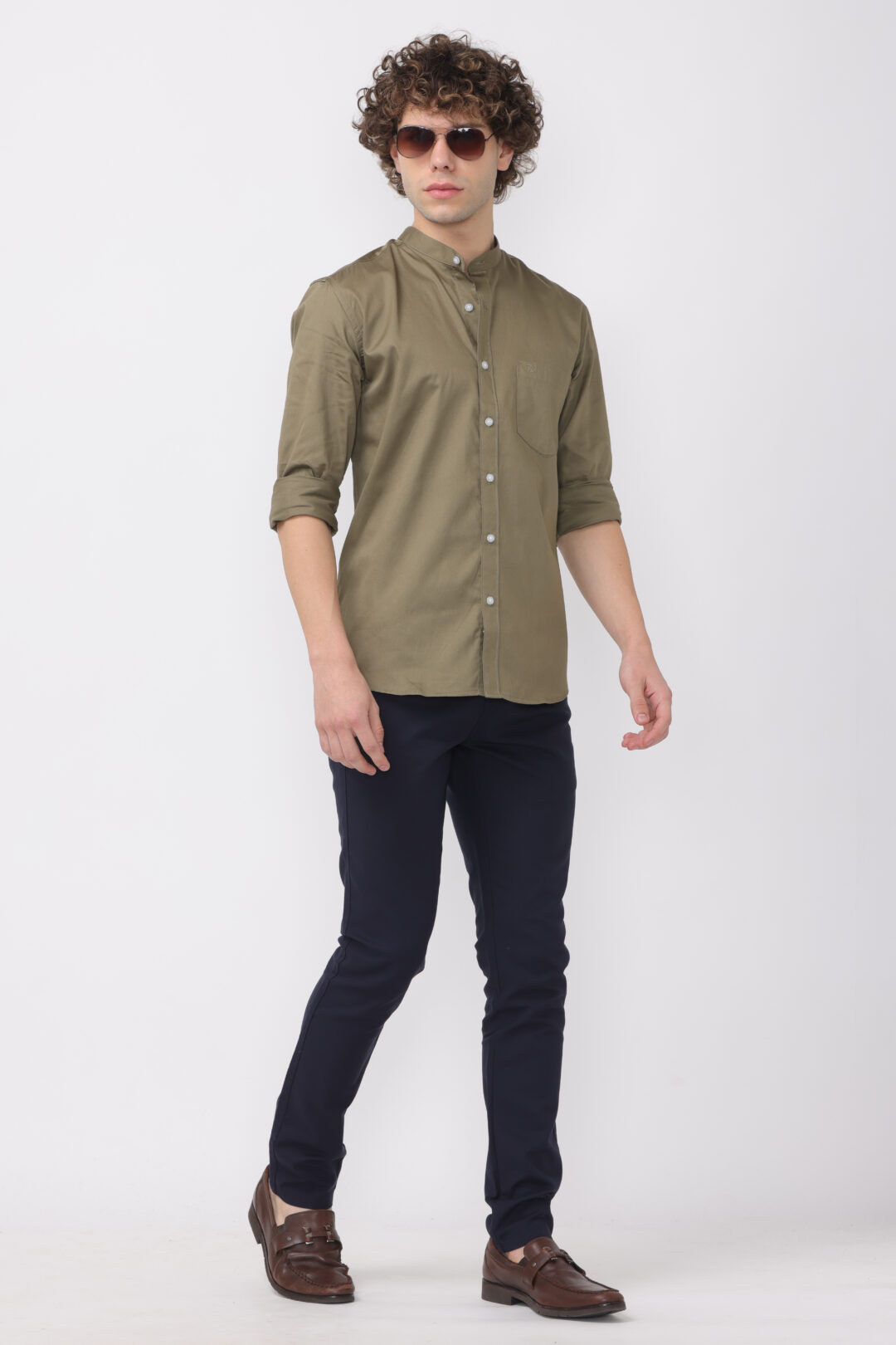 Sage Mandarin Collar Shirt