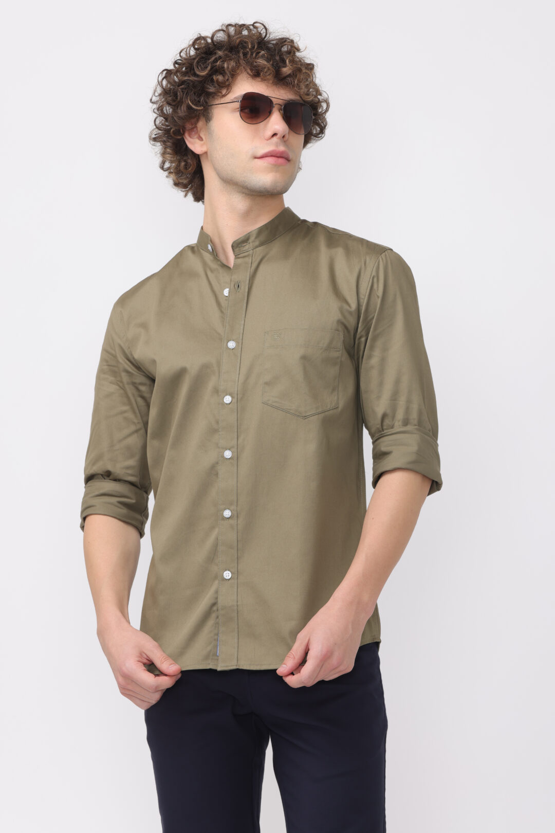 Sage Mandarin Collar Shirt