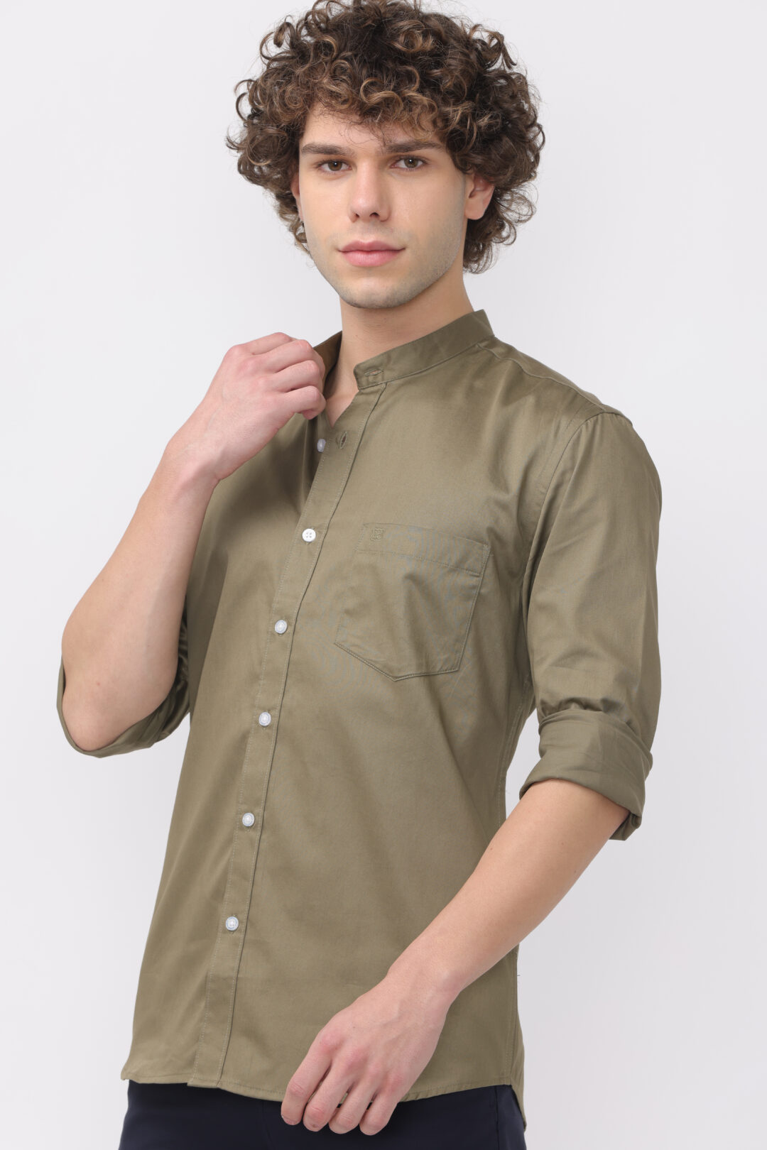 Sage Mandarin Collar Shirt