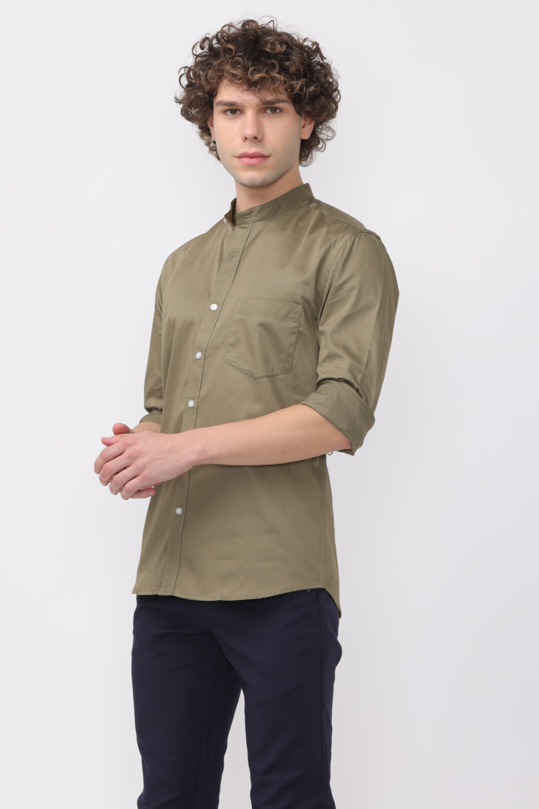 Sage Mandarin Collar Shirt