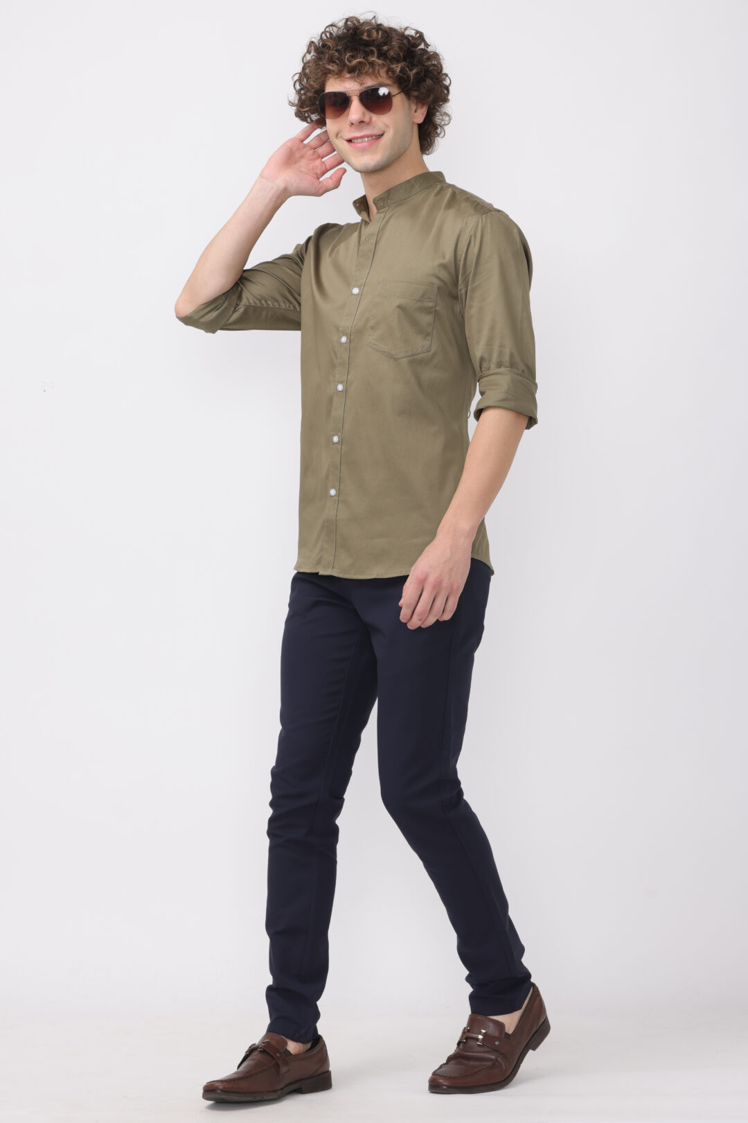 Sage Mandarin Collar Shirt