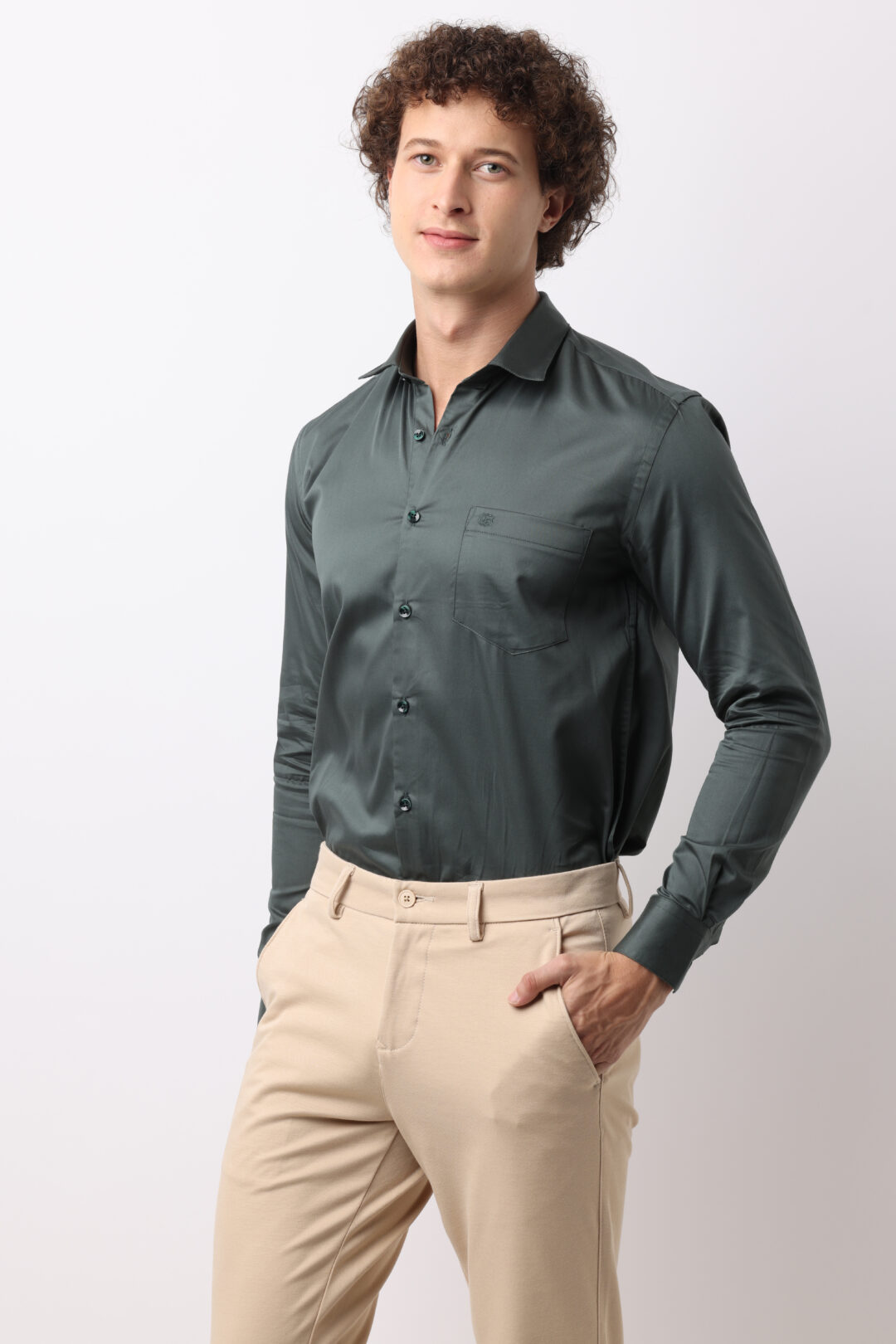 Seafoam Satin Cotton Shirt